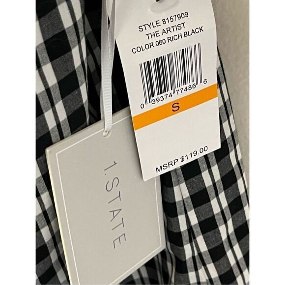 1 State Black and White Gingham Plaid Off Shoulder Dress S - Picture 5 of 5